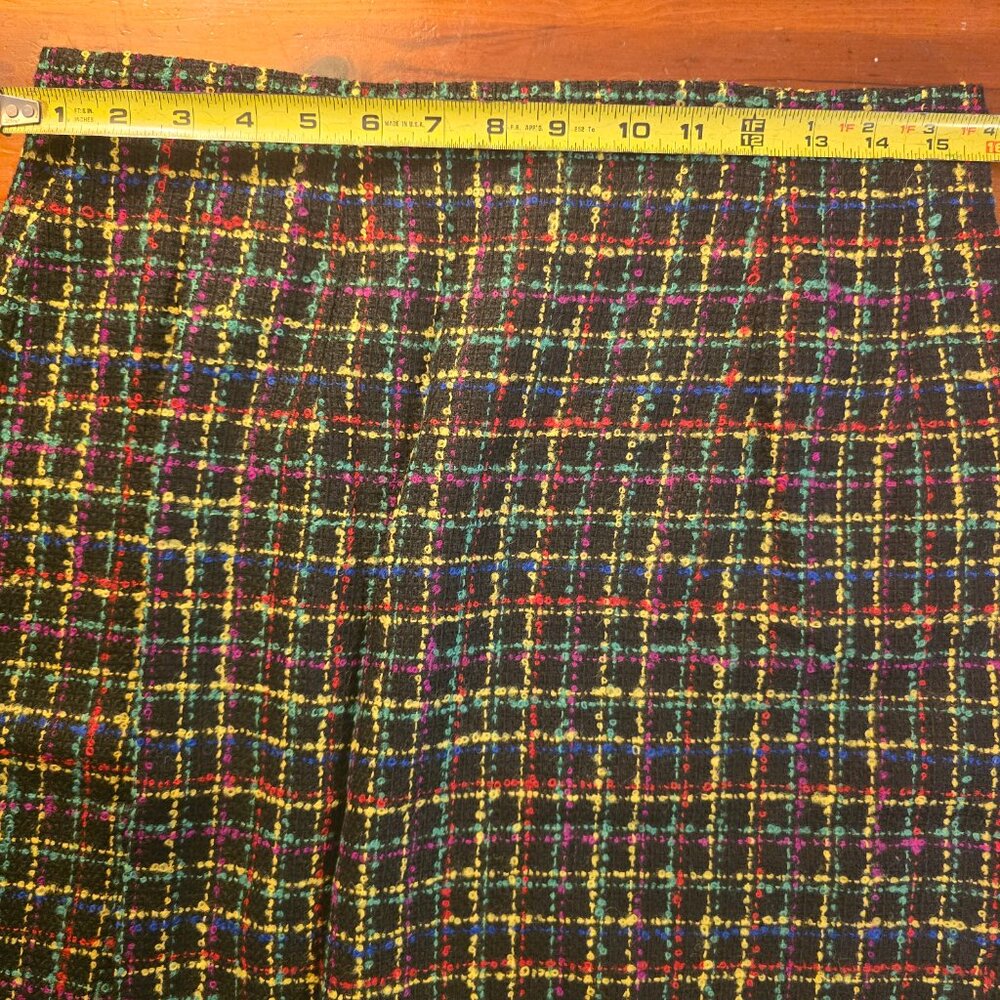 Skirt Tweed Black Yellow Green Red Blue Lined A-line Chaus size 12 1990s NWT Vtg - Picture 12 of 14
